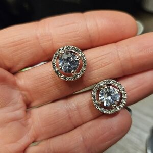 NEW Silver Crystal Halo Style Stud Earrings